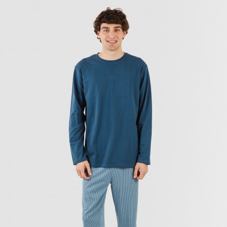 Pijama largo algodón hombre Kristoff azul marino pijamas-largos-hombre