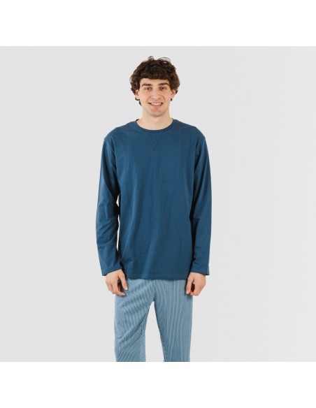 Pijama largo algodón hombre Kristoff azul marino pijamas-largos-hombre