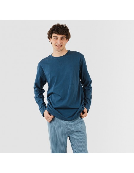 Pijama largo algodón hombre Kristoff azul marino pijamas-largos-hombre