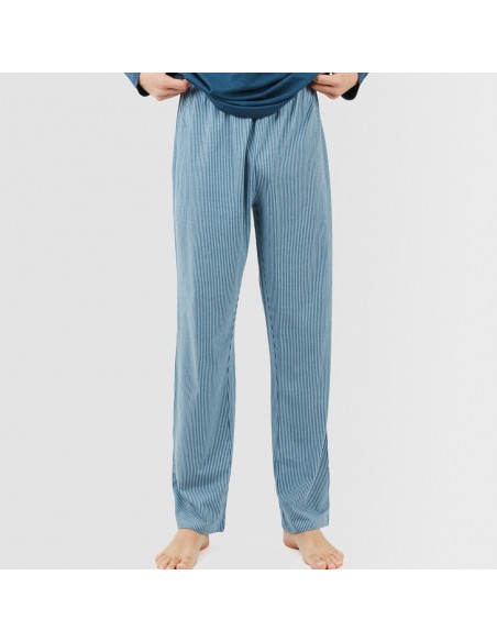 Pijama largo algodón hombre Kristoff azul marino pijamas-largos-hombre