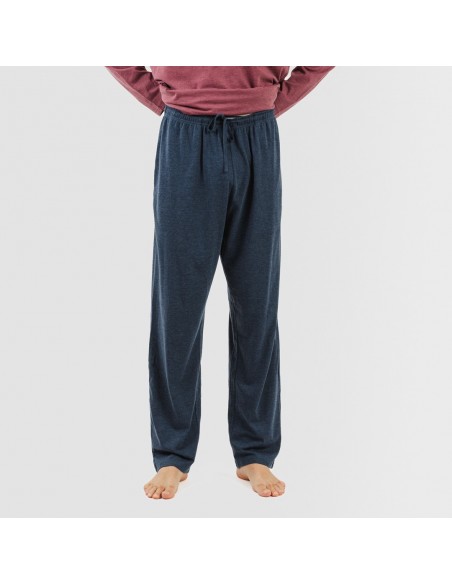 Pijama largo hombre con botones burdeos - marino pijamas-largos-hombre