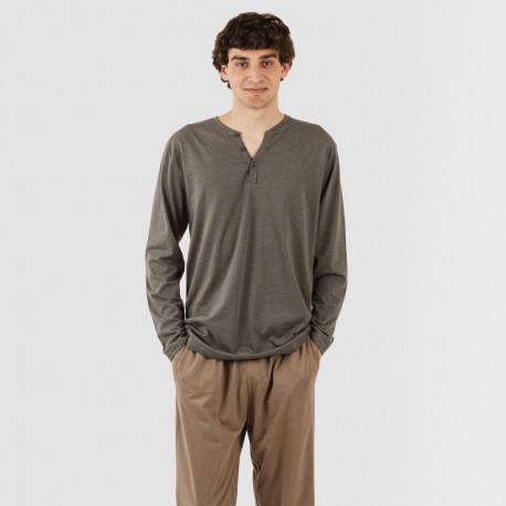 Pijama largo hombre con botones petroleo - marron pijamas-largos-hombre