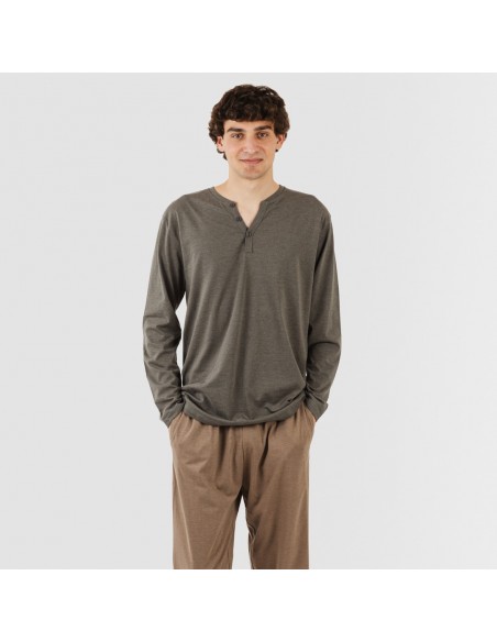 Pijama largo hombre con botones petroleo - marron pijamas-largos-hombre