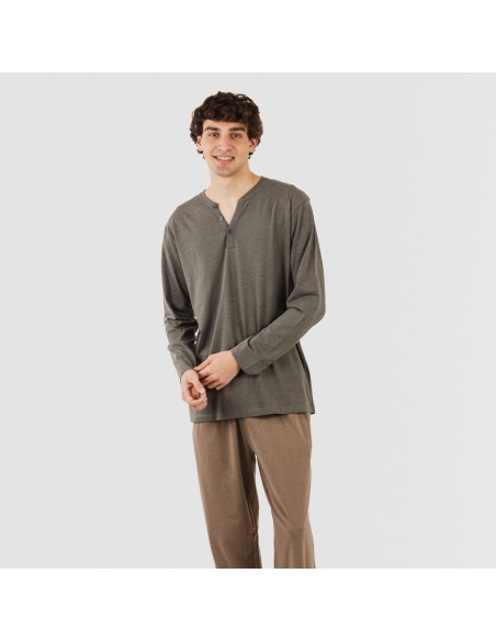 Pijama largo hombre con botones petroleo - marron pijamas-largos-hombre