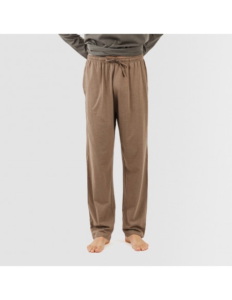 Pijama largo hombre con botones petroleo - marron pijamas-largos-hombre