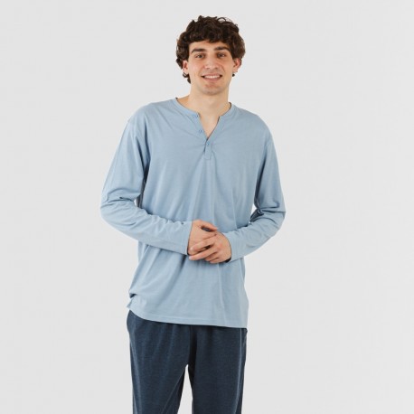 Pijama largo hombre con botones indigo - marino pijamas-largos-hombre