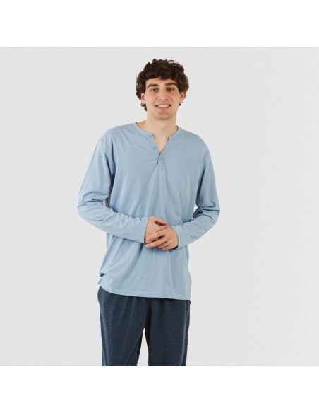 Pijama largo hombre con botones indigo - marino pijamas-largos-hombre