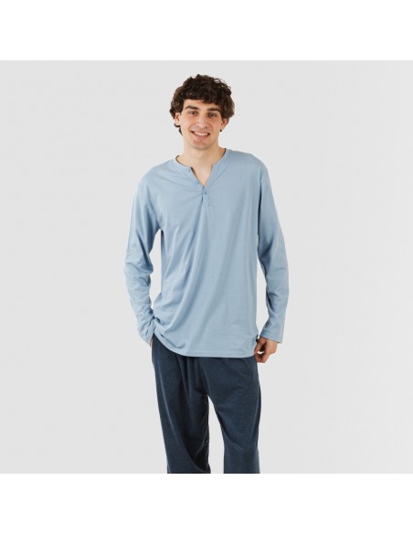 Pijama largo hombre con botones indigo - marino pijamas-largos-hombre