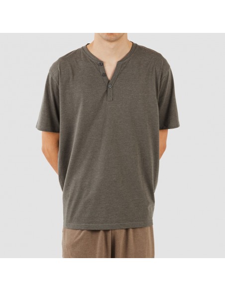 Pijama largo hombre de manga corta con botón petroleo - marron pijamas-largos-hombre