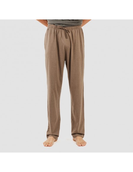 Pijama largo hombre de manga corta con botón petroleo - marron pijamas-largos-hombre