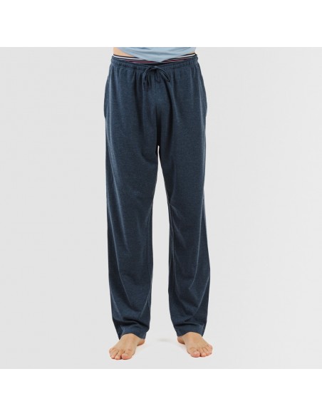 Pijama largo hombre de manga corta con boton indigo - marino pijamas-largos-hombre