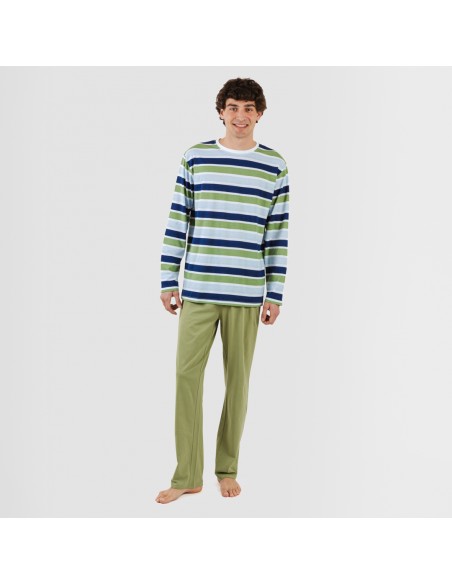 Pijama largo algodón hombre Brent verde caceria pijamas-largos-hombre