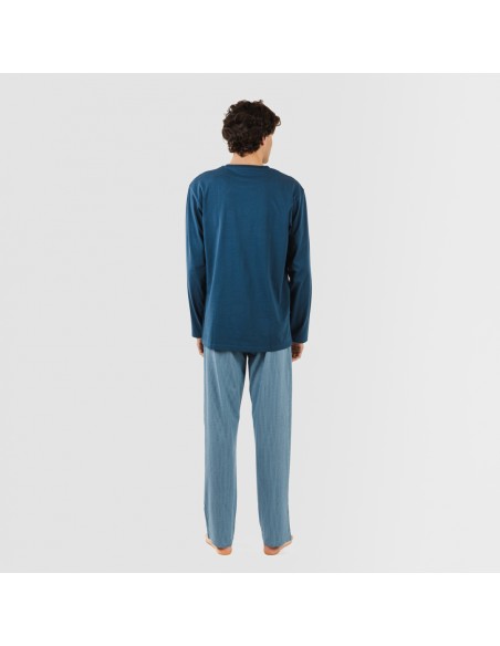 Pijama largo algodón hombre Kristoff azul marino pijamas-largos-hombre