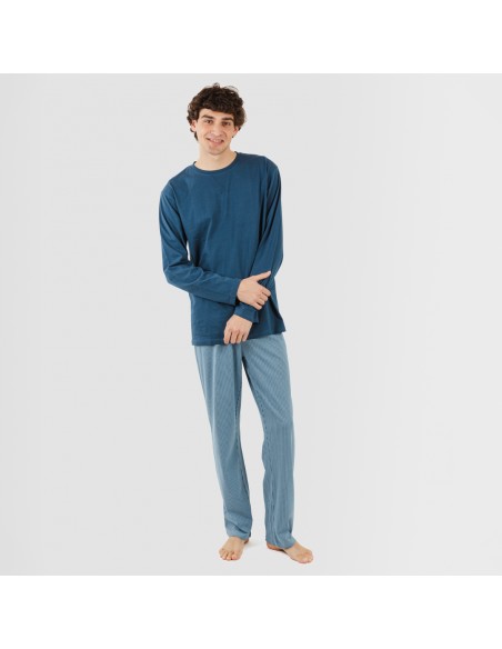 Pijama largo algodón hombre Kristoff azul marino pijamas-largos-hombre