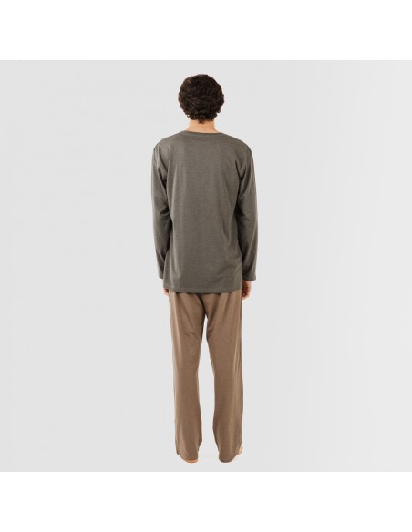 Pijama largo hombre con botones petroleo - marron pijamas-largos-hombre