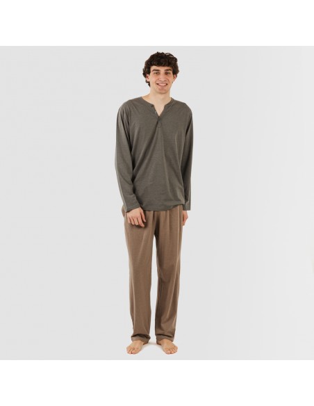 Pijama largo hombre con botones petroleo - marron pijamas-largos-hombre