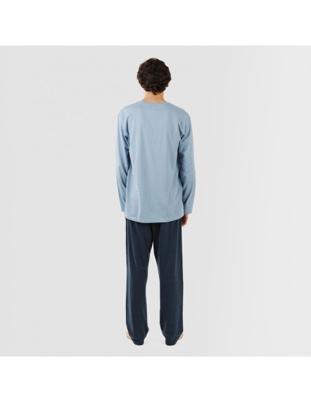 Pijama largo hombre con botones indigo - marino pijamas-largos-hombre