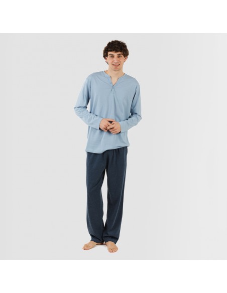 Pijama largo hombre con botones indigo - marino pijamas-largos-hombre