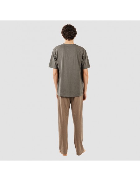Pijama largo hombre de manga corta con botón petroleo - marron pijamas-largos-hombre