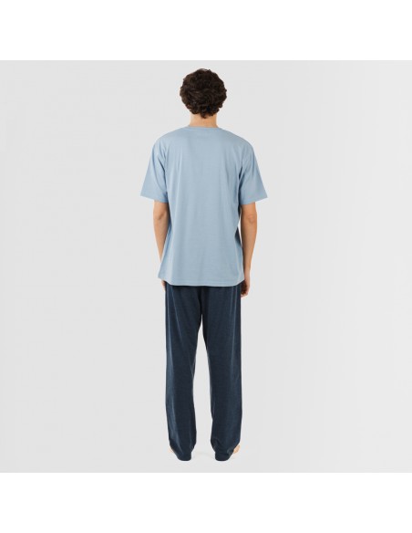 Pijama largo hombre de manga corta con boton indigo - marino pijamas-largos-hombre