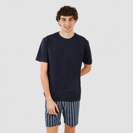 Pijama corto algodón hombre Raya Galileo azul marino pijamas-cortos-hombre