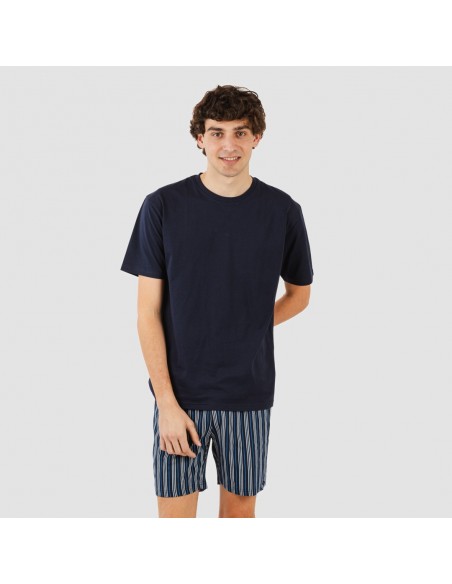 Pijama corto algodón hombre Raya Galileo azul marino pijamas-cortos-hombre