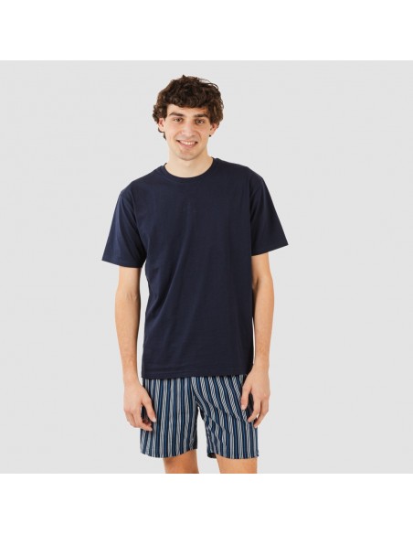 Pijama corto algodón hombre Raya Galileo azul marino pijamas-cortos-hombre