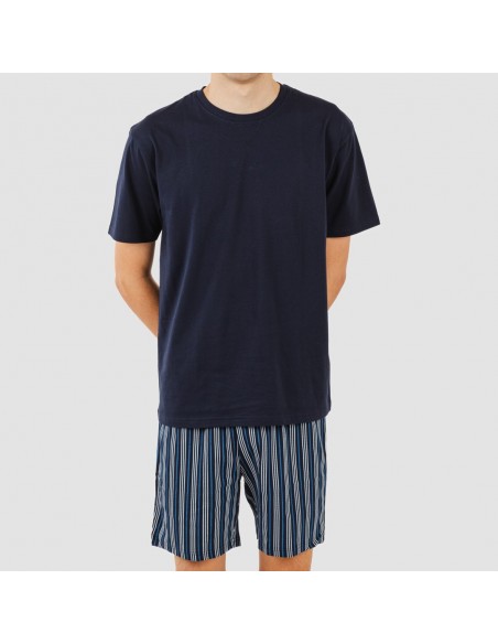 Pijama corto algodón hombre Raya Galileo azul marino pijamas-cortos-hombre