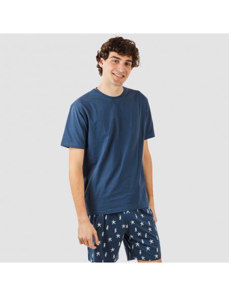 Pijama corto algodón hombre Aaron azul marino pijamas-cortos-hombre