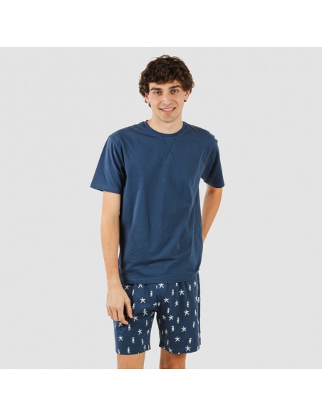 Pijama corto algodón hombre Aaron azul marino pijamas-cortos-hombre