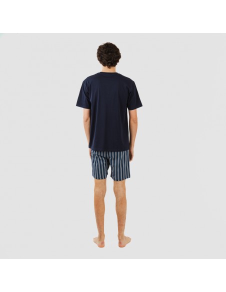 Pijama corto algodón hombre Raya Galileo azul marino pijamas-cortos-hombre