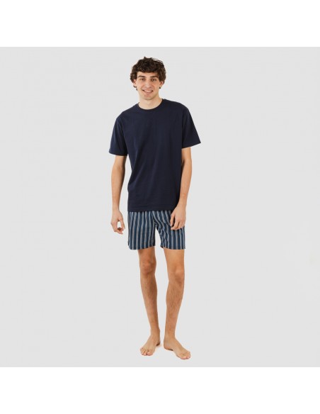 Pijama corto algodón hombre Raya Galileo azul marino pijamas-cortos-hombre