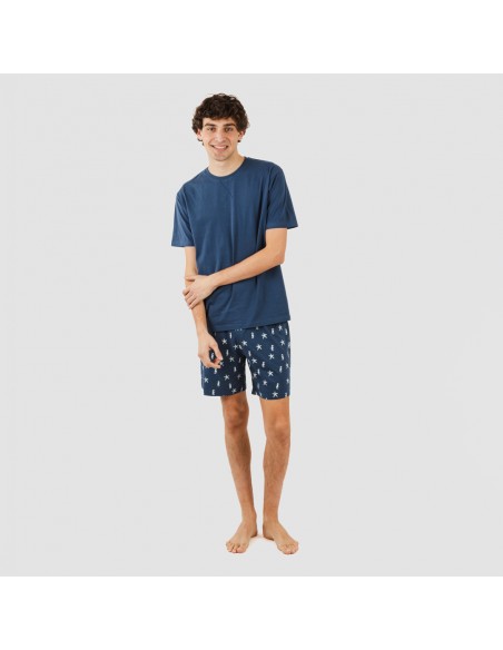 Pijama corto algodón hombre Aaron azul marino pijamas-cortos-hombre