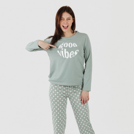 Pijama largo algodón Irati verde caceria pijamas-largos-de-mujer