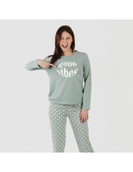 Pijama largo algodón Irati verde caceria pijamas-largos-de-mujer