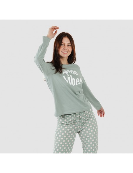 Pijama largo algodón Irati verde caceria pijamas-largos-de-mujer