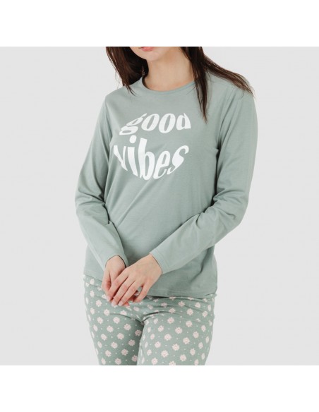 Pijama largo algodón Irati verde caceria pijamas-largos-de-mujer