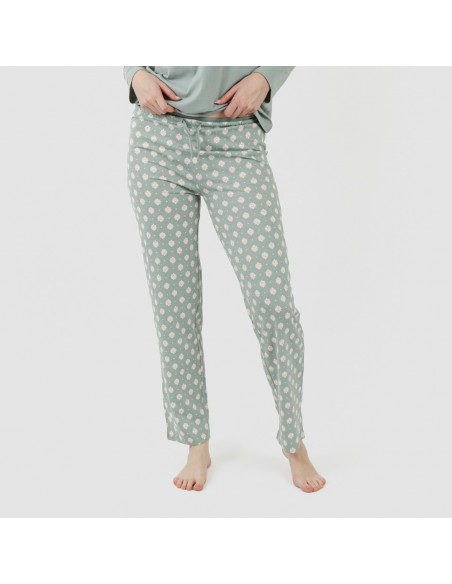 Pijama largo algodón Irati verde caceria pijamas-largos-de-mujer