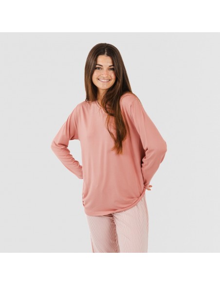 Pijama largo mujer soft Raya Aliena marsala pijamas-largos-de-mujer