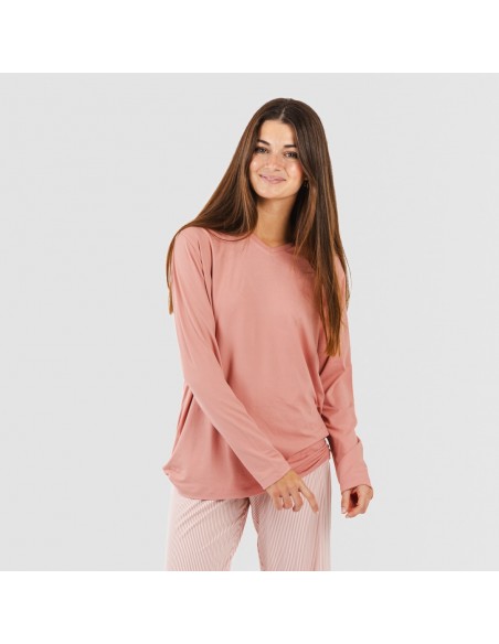 Pijama largo mujer soft Raya Aliena marsala pijamas-largos-de-mujer