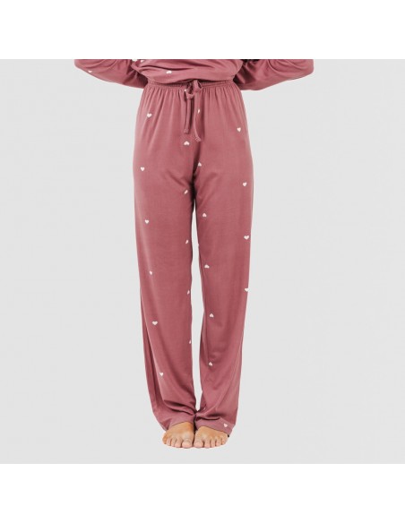 Pijama largo mujer soft Hearts malva rosa pijamas-largos-de-mujer