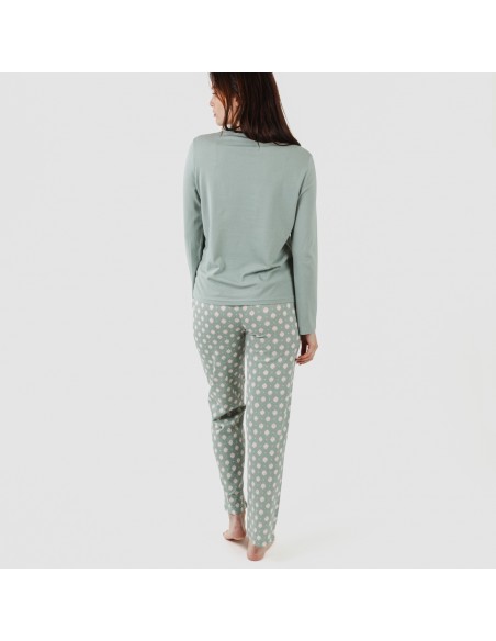 Pijama largo algodón Irati verde caceria pijamas-largos-de-mujer