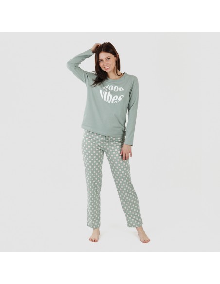 Pijama largo algodón Irati verde caceria pijamas-largos-de-mujer