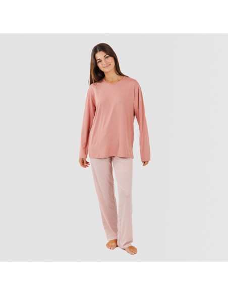 Pijama largo mujer soft Raya Aliena marsala pijamas-largos-de-mujer