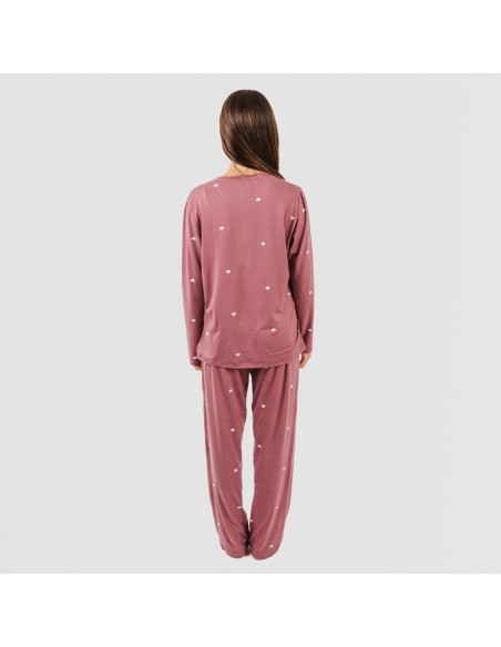 Pijama largo mujer soft Hearts malva rosa pijamas-largos-de-mujer