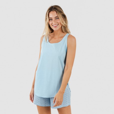 Pijama corto algodón Timon celeste pijamas-cortos-mujer