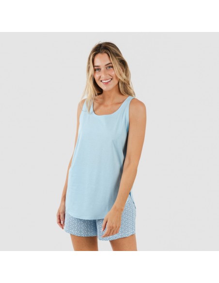 Pijama corto algodón Timon celeste pijamas-cortos-mujer