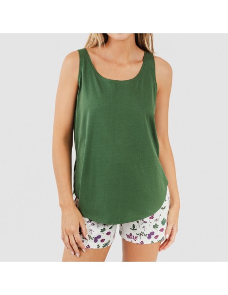 Pijama corto algodón Eire verde caceria pijamas-cortos-mujer