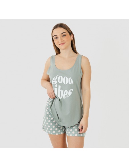 Pijama corto algodón Irati verde caceria pijamas-cortos-mujer