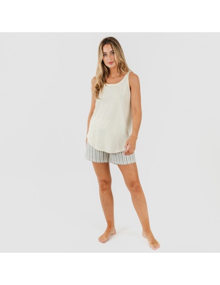 Pijama corto algodón Raya Brighton natural pijamas-cortos-mujer